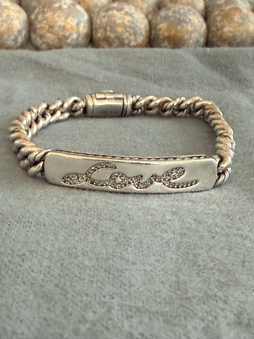 David Yurman Silver 'Love' Cable ID Bracelet - Picture 3 of 12